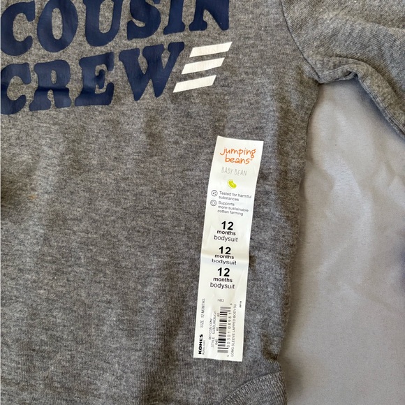 jumping beans Gray Long-Sleeve "Cousin Crew" Baby One-Piece with Navy Graphic - Picture 2 of 4